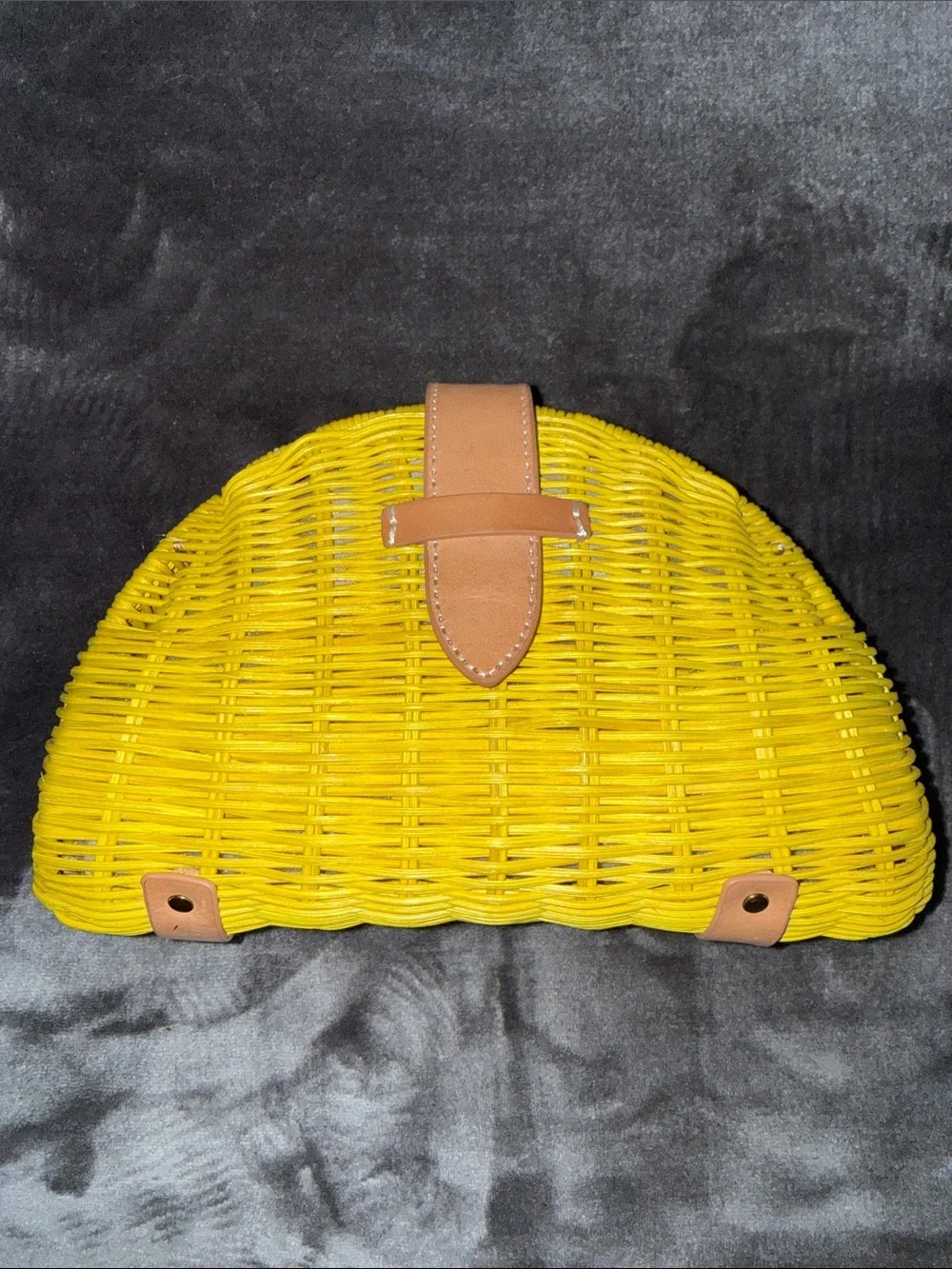 J. Crew Yellow Wicker Half-Moon Rattan Clutch with Tan Trim